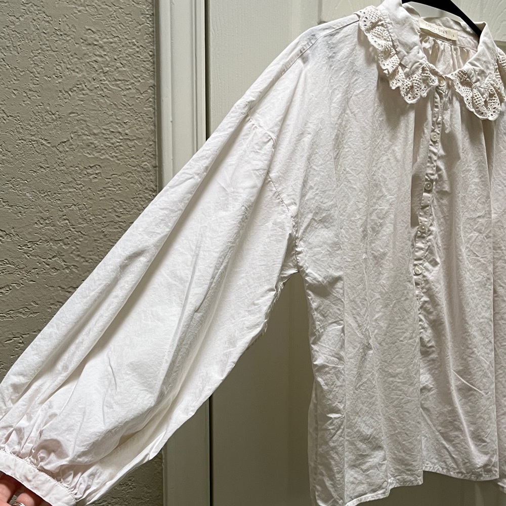 Christy Dawn Ghita Blouse in Pearl Crochet-Collar Button Down Shirt - L - Picture 4 of 9